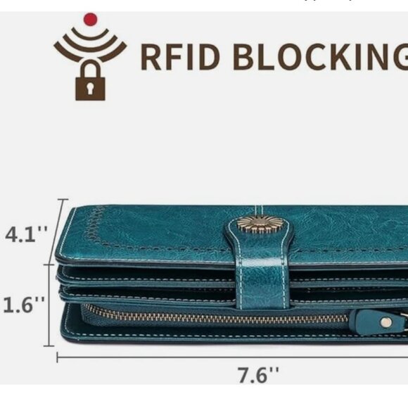 Women's Leather Credit Card Holder RFID Blocking Large Capacity Wristlet Wallet - Picture 5 of 11